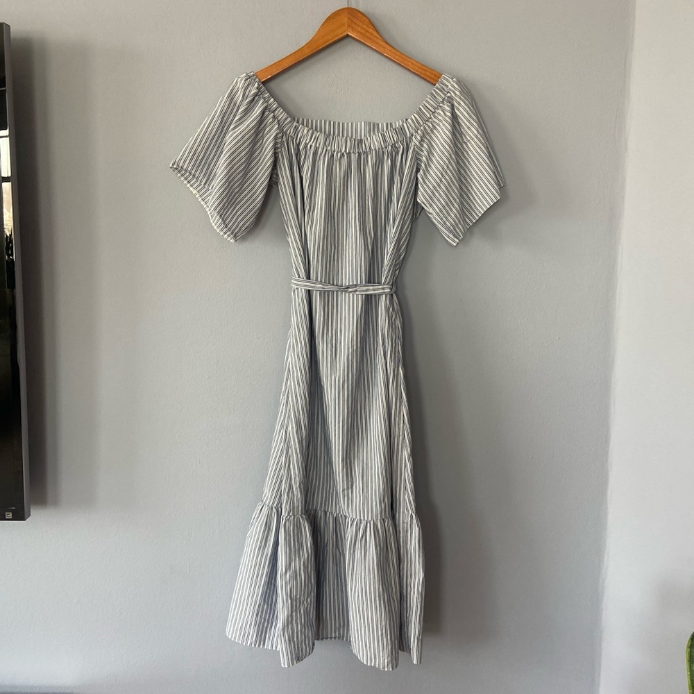🛑SOLD ASOS Off the Shoulder Cotton MIDI Dress in Blue Stripe Size 6 - Picture 9 of 11